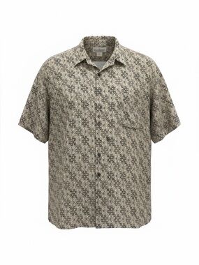 Vintage Natural Issue XL Button Up Shirt Geo Mosaic Pattern Earth Tone Retro